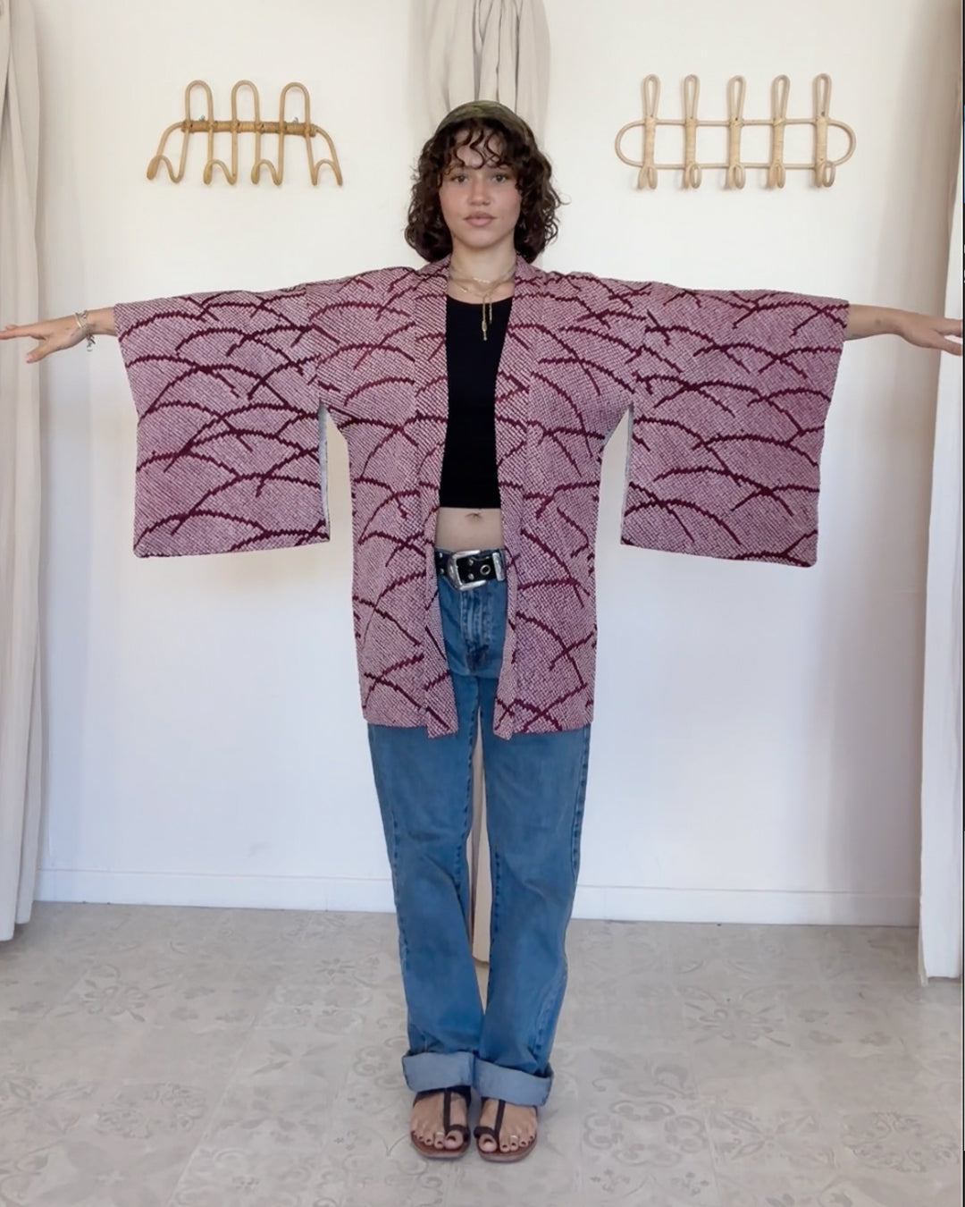 Kimono soie japonais lie de vin