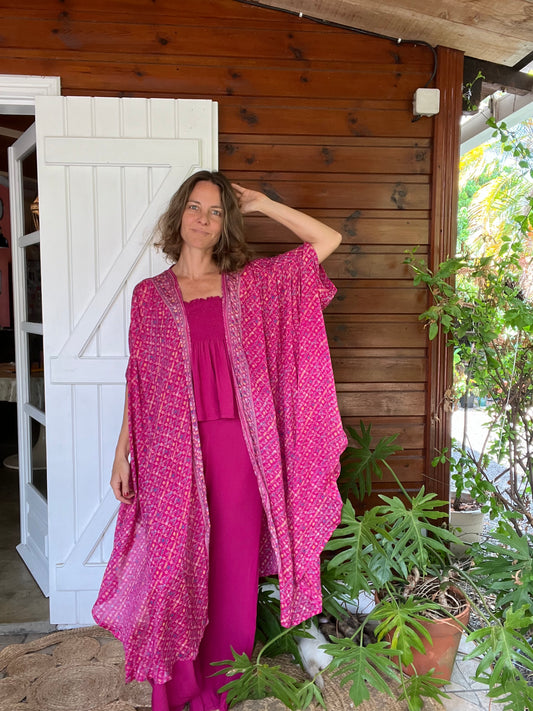Kimono Meekha long pink and blue