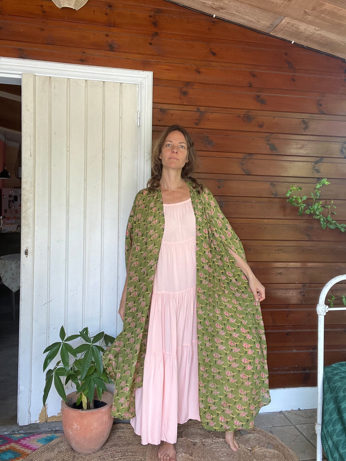 Kimono Meekha green/ pink