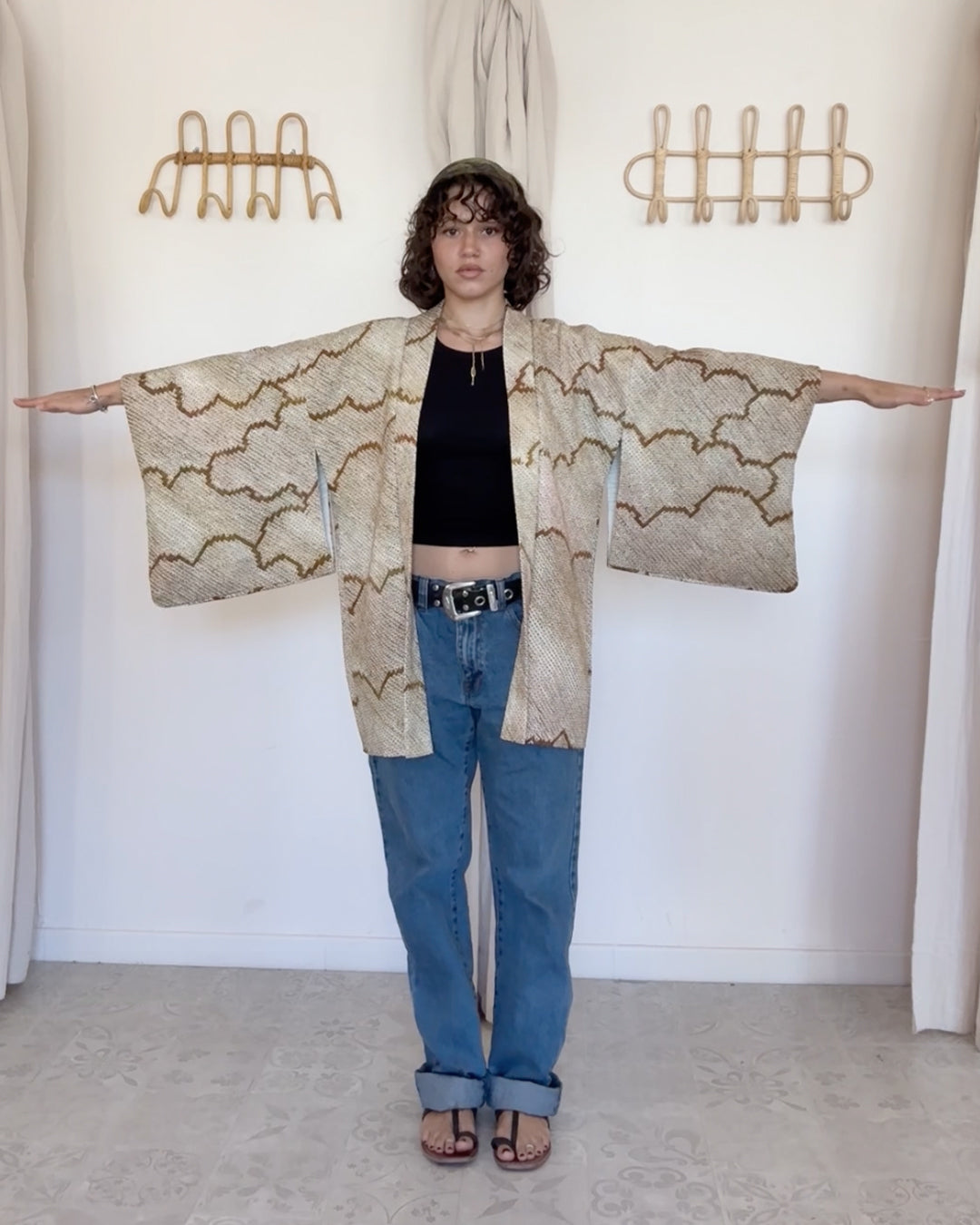 Kimono soie japonais bronze