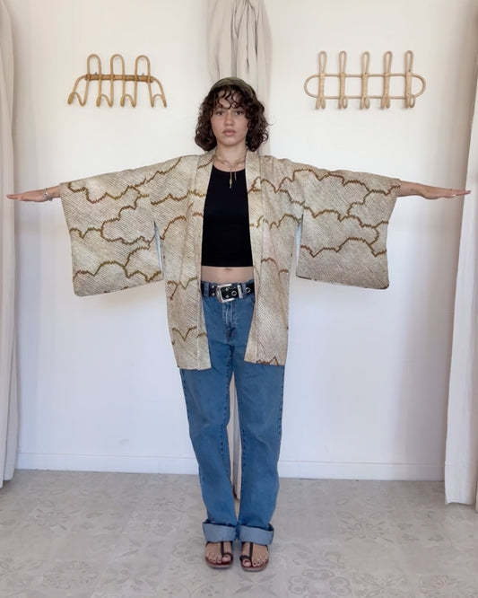 Kimono soie japonais bronze