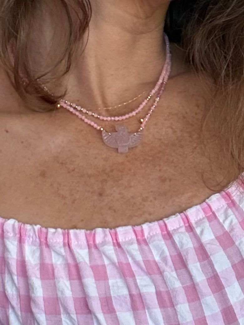 Collier Condor double quartz rose 🩷