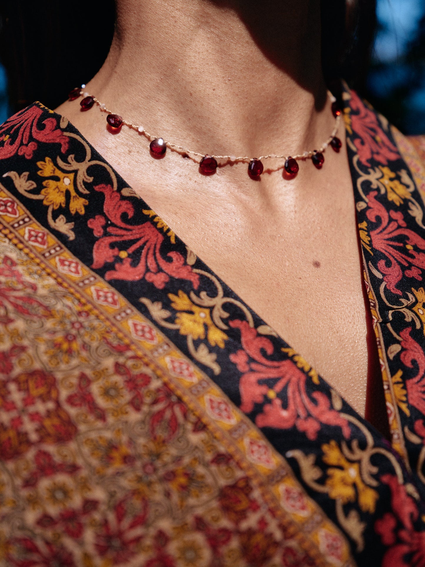 Collier gouttes grenat rouge