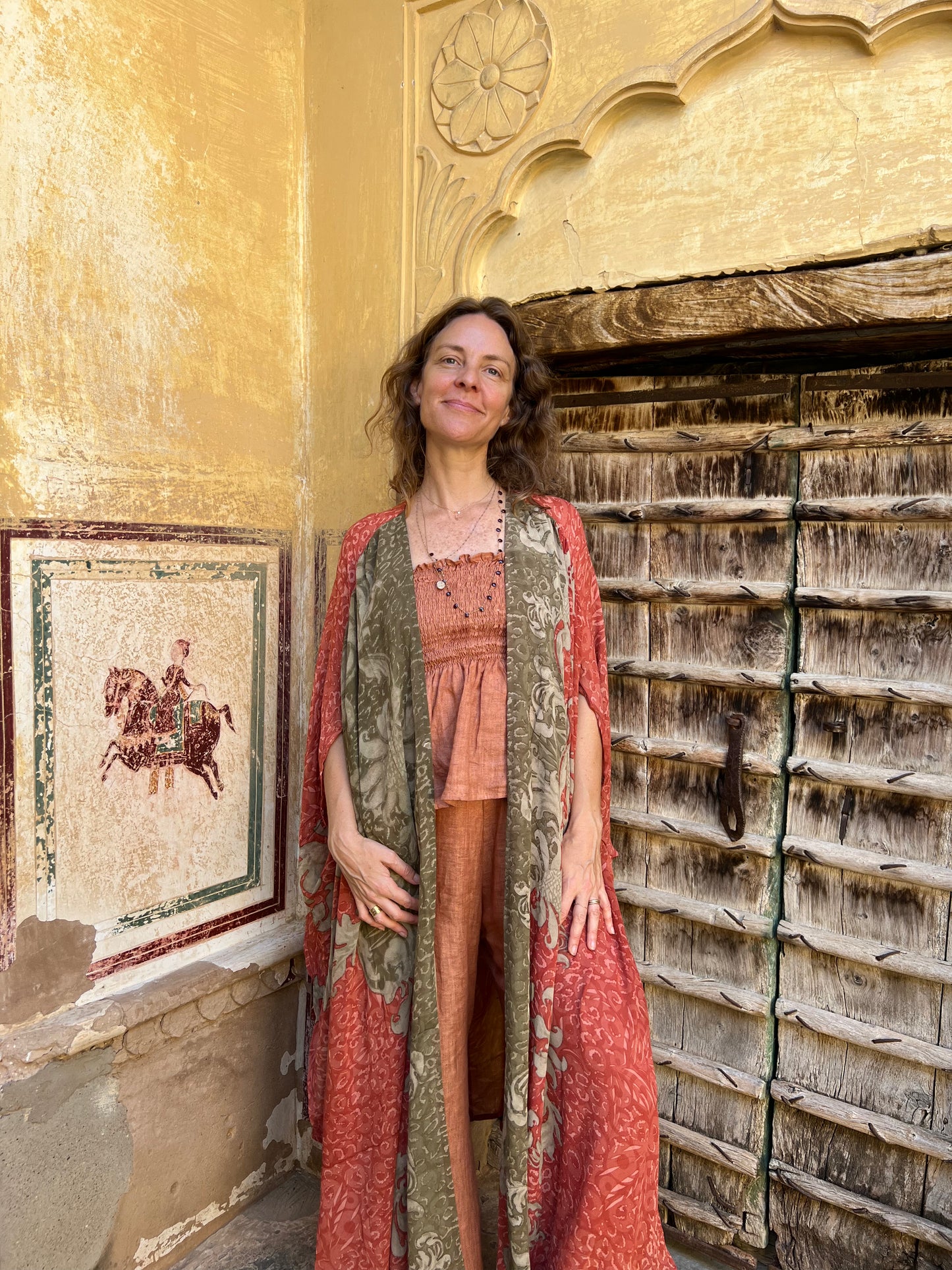 Kimono Meekha long terracotta & kaki
