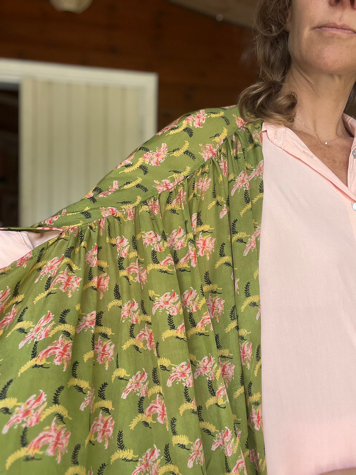 Kimono Meekha green/ pink