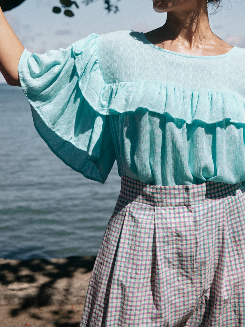 Jupe Caro Blockprint vichy violet/bleu