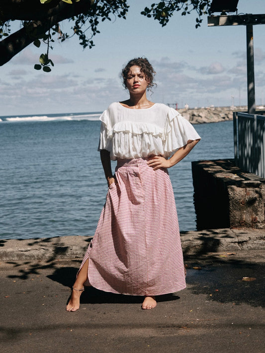 Jupe Caro Blockprint vichy violet/rose
