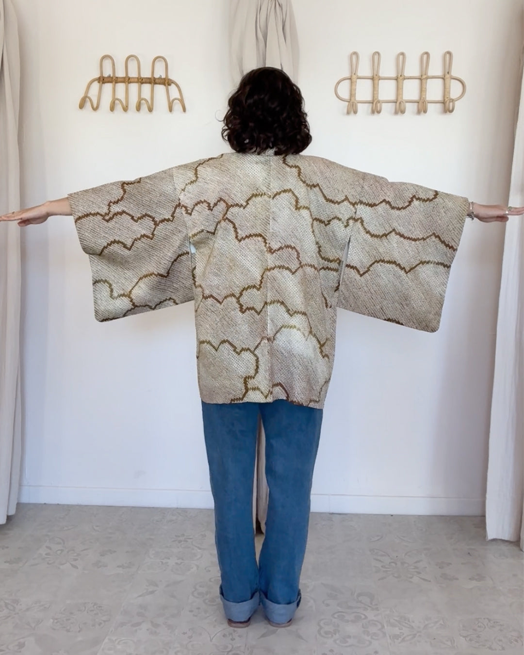 Kimono soie japonais bronze