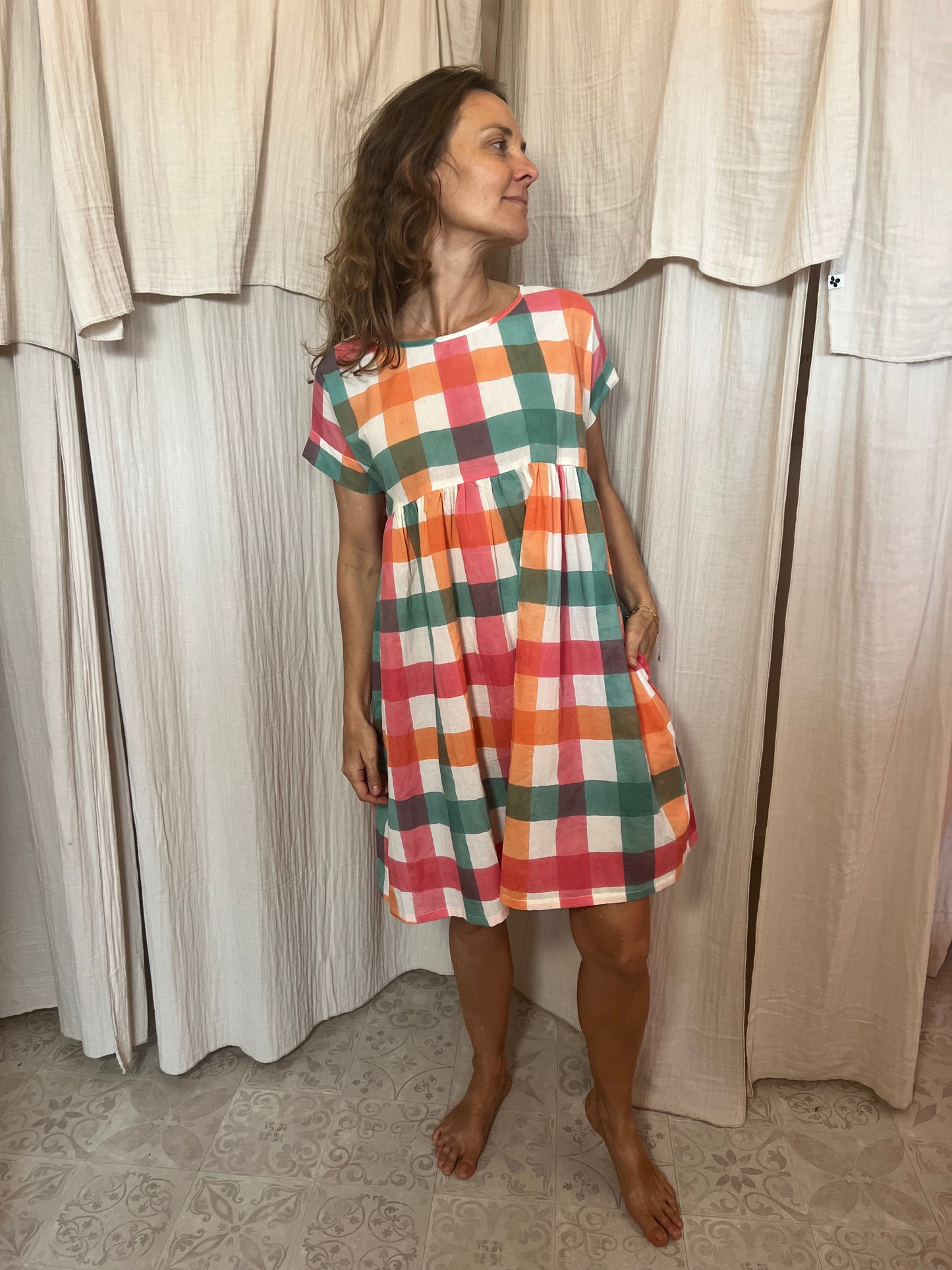 🩷🧡🩵Robe Maïda block print gros carreaux