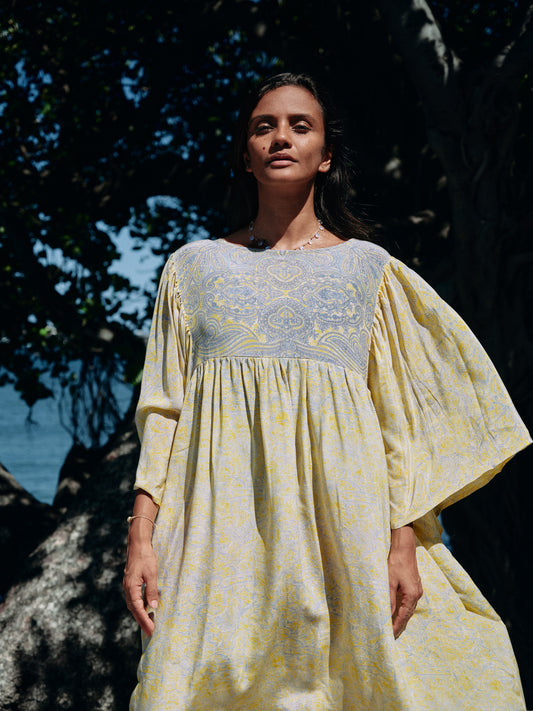Robe Akansha longue Yellow and blue
