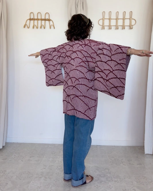 Kimono soie japonais lie de vin