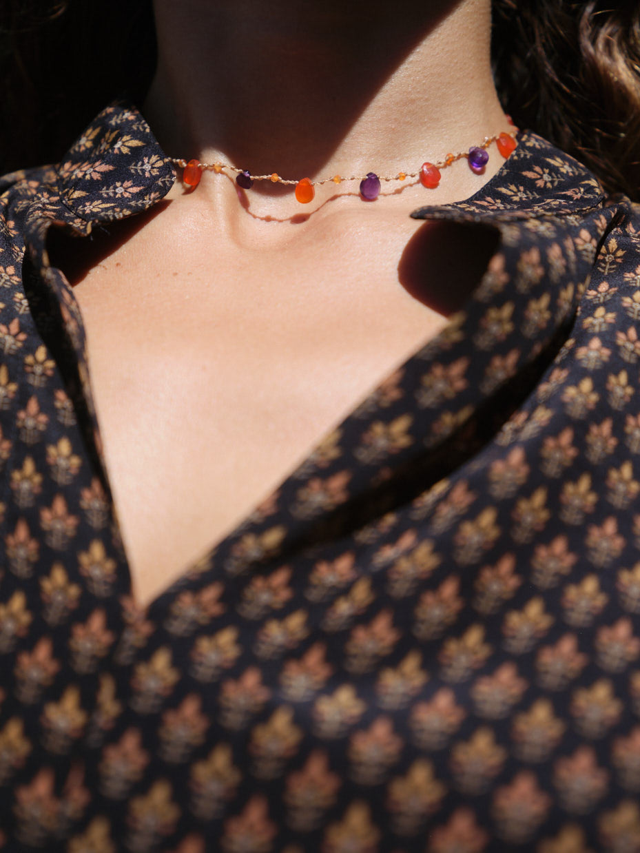 Collier gouttes améthyste et cornaline