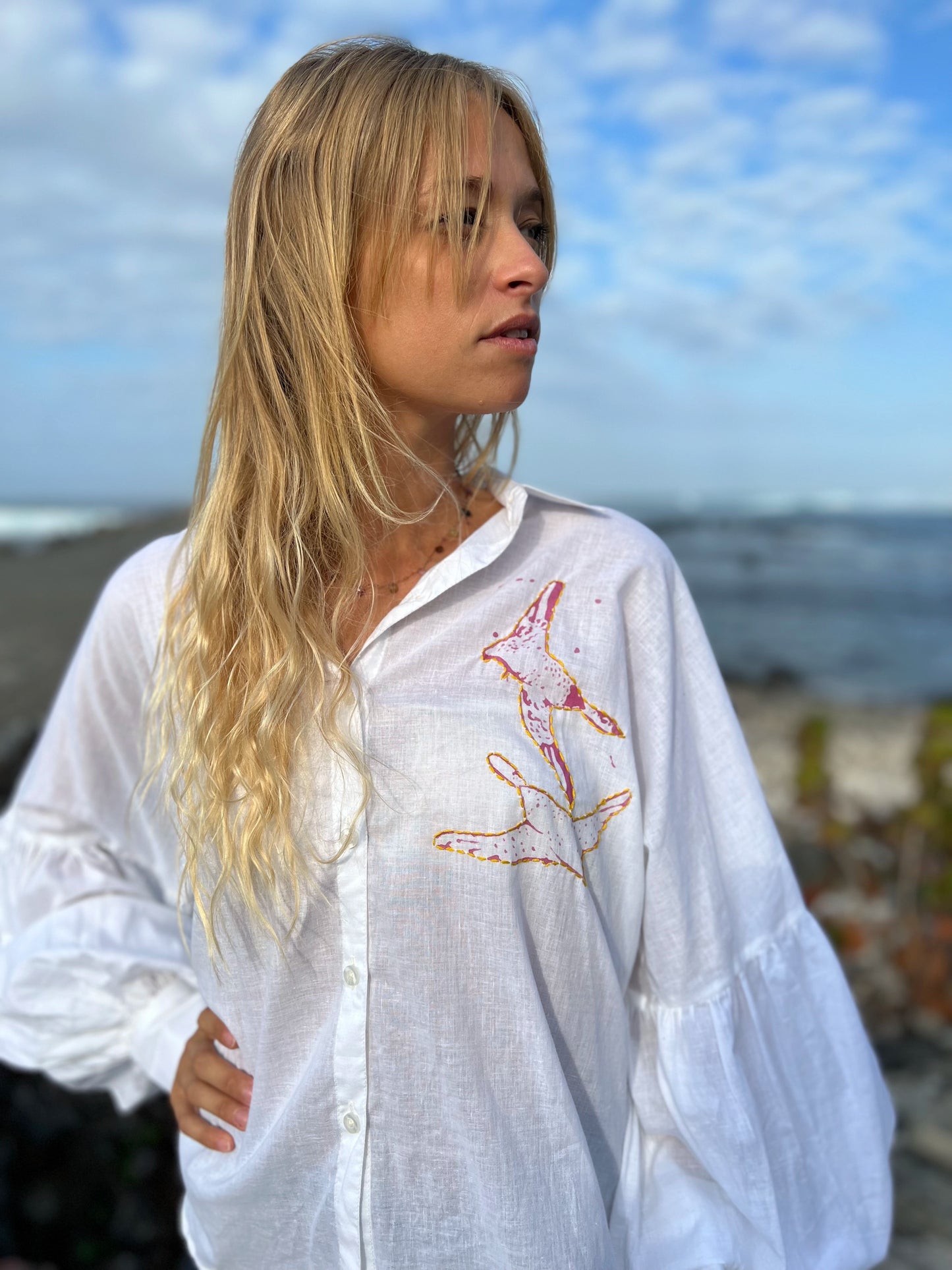 Chemise blockprint brodée numérotée 4/6