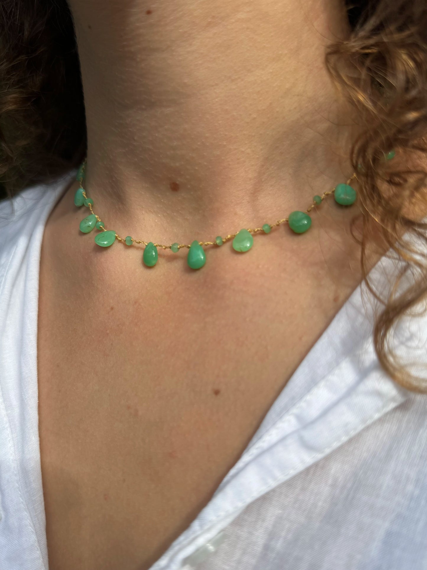 Collier gouttes chrysoprase