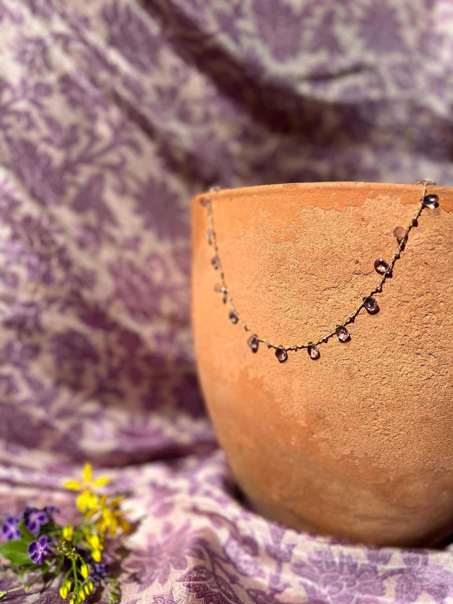 Collier gouttes quartz rose