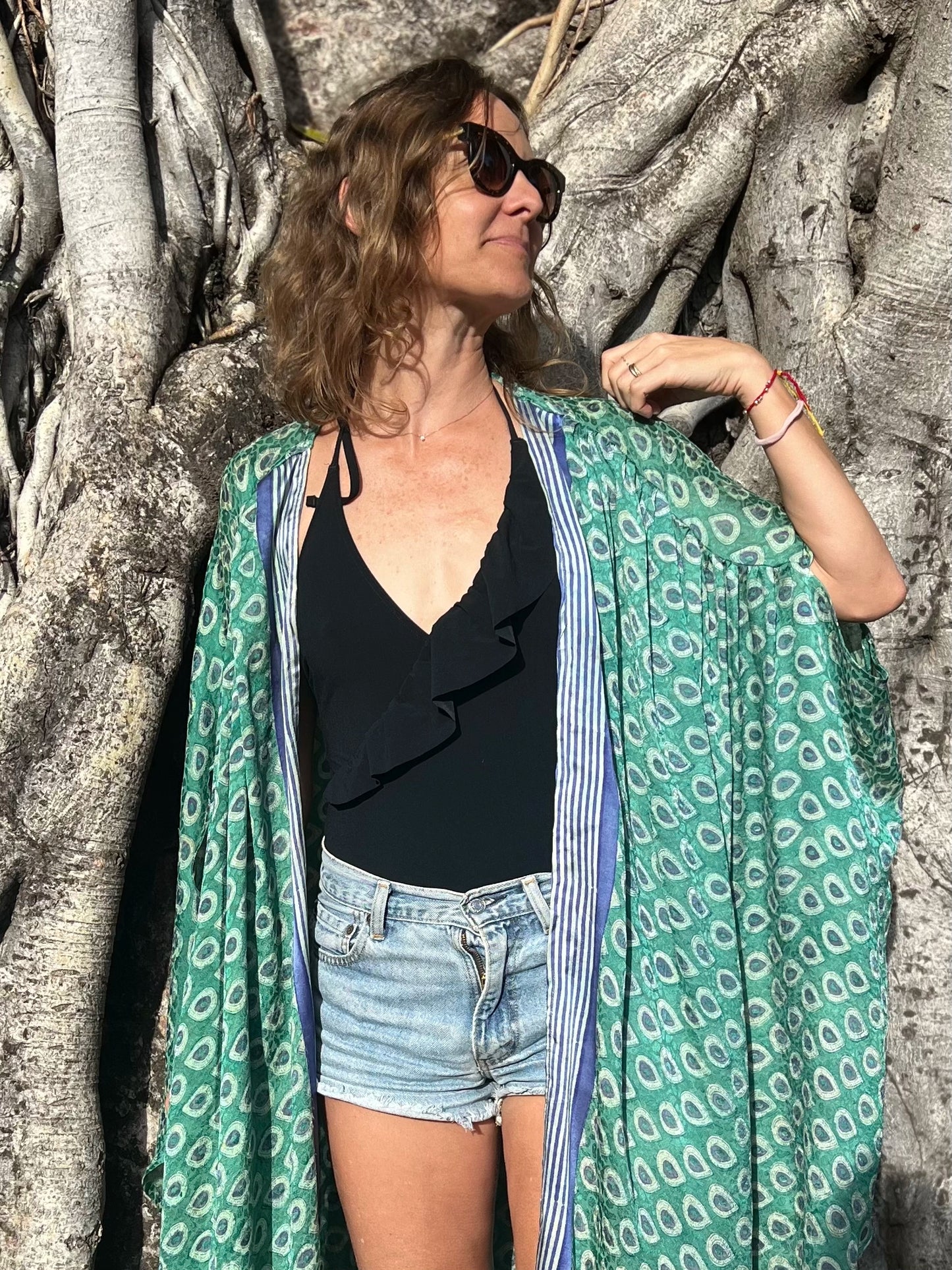 Kimono Meekha long green & blue