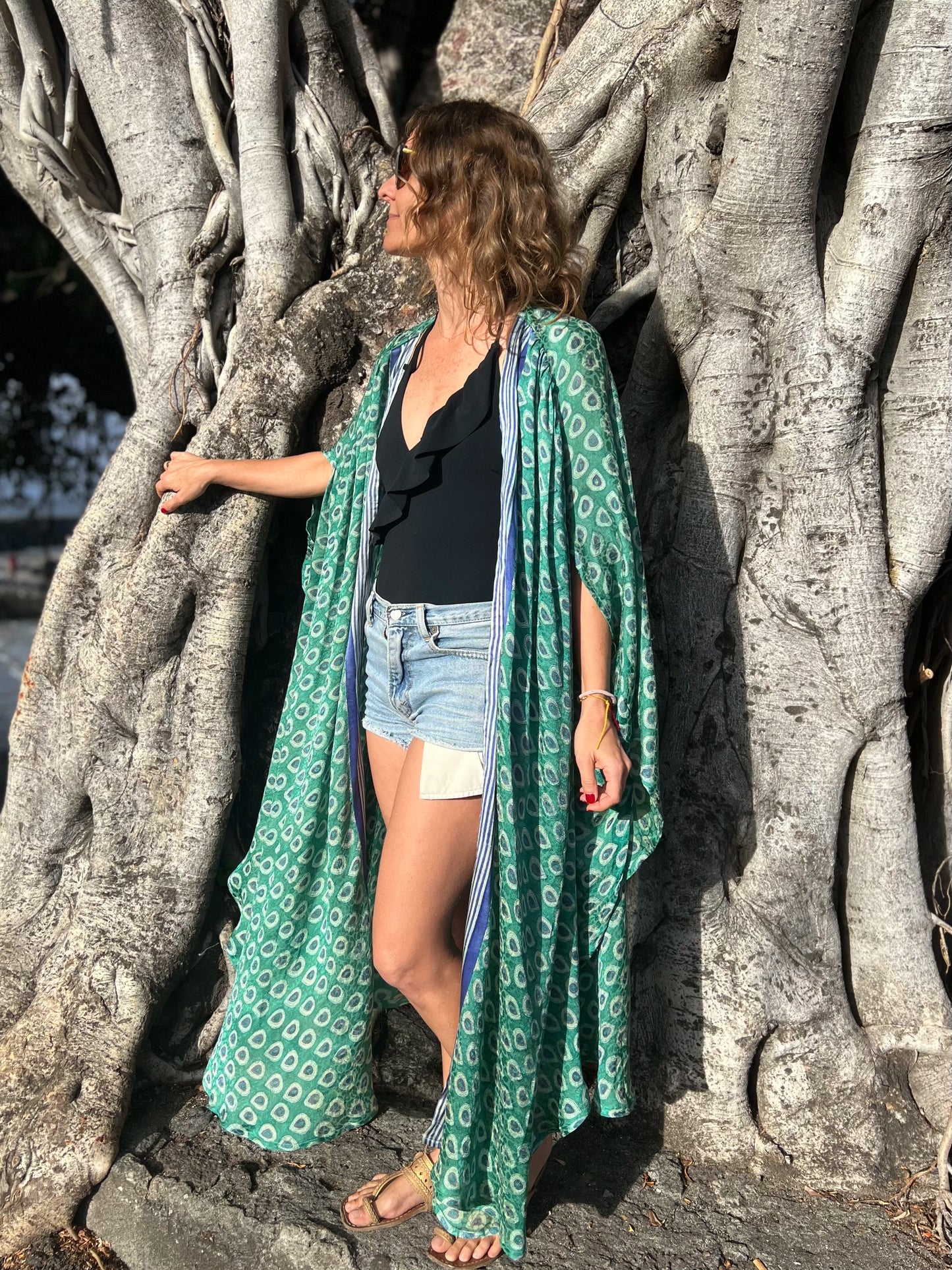 Kimono Meekha long green & blue