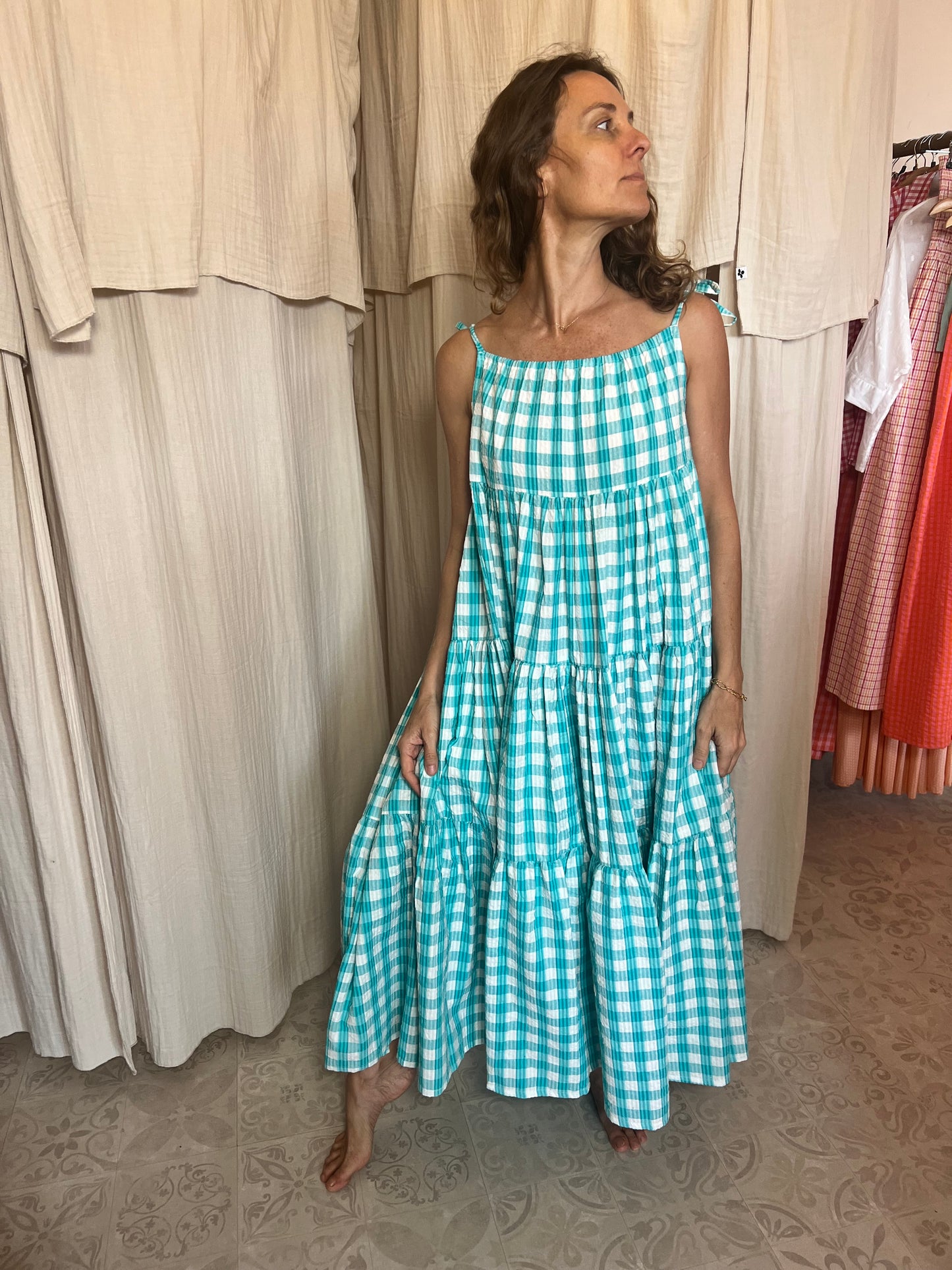 Robe Denise longue seersucker gros Vichy 🩵