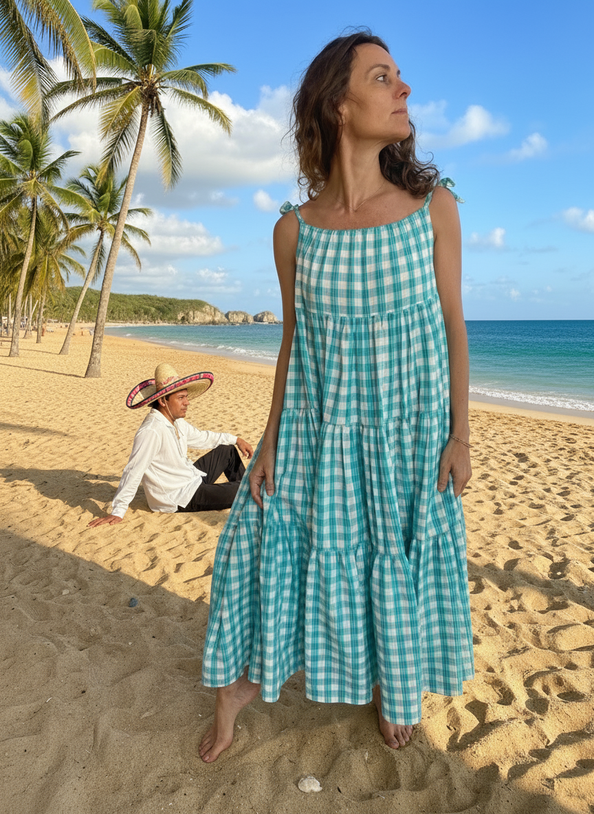 Robe Denise longue seersucker gros Vichy 🩵