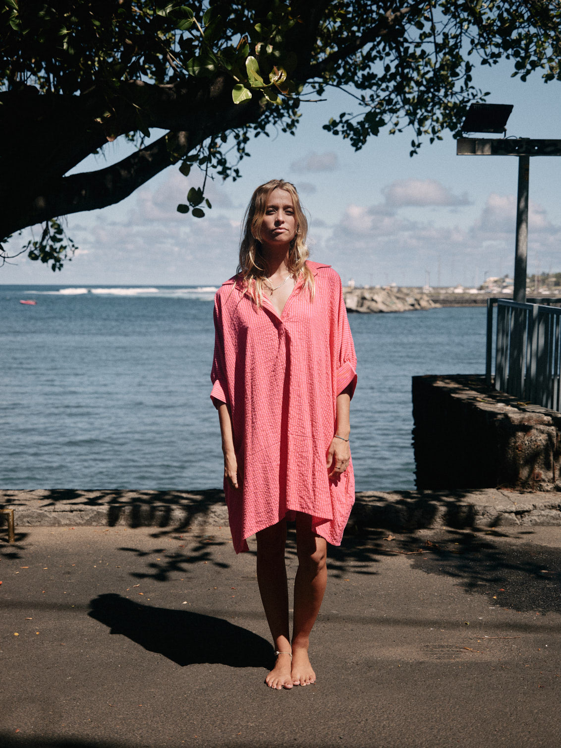 Robe Nicole rayures rose/rouge seersucker