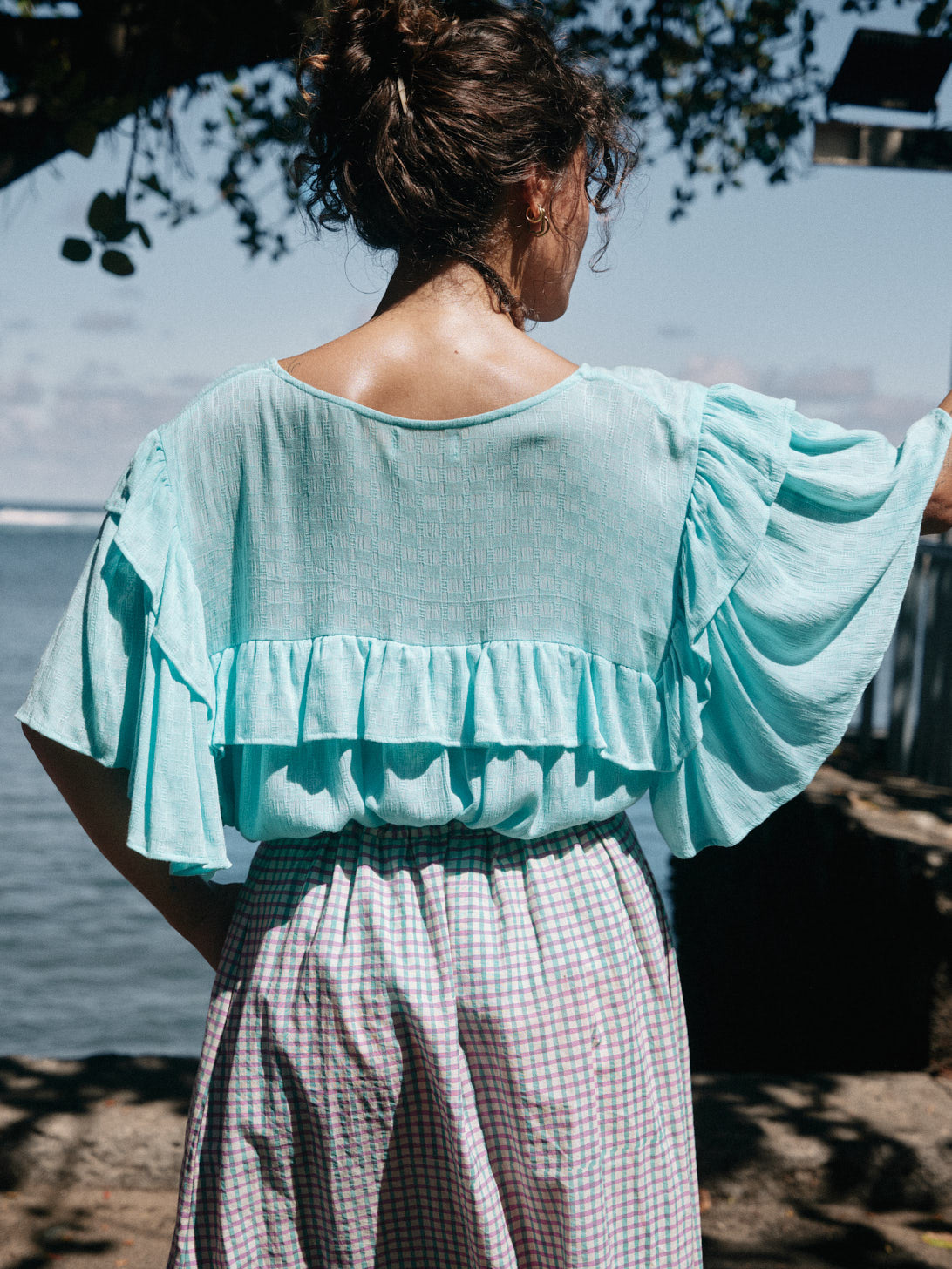 Top Camélia bleu