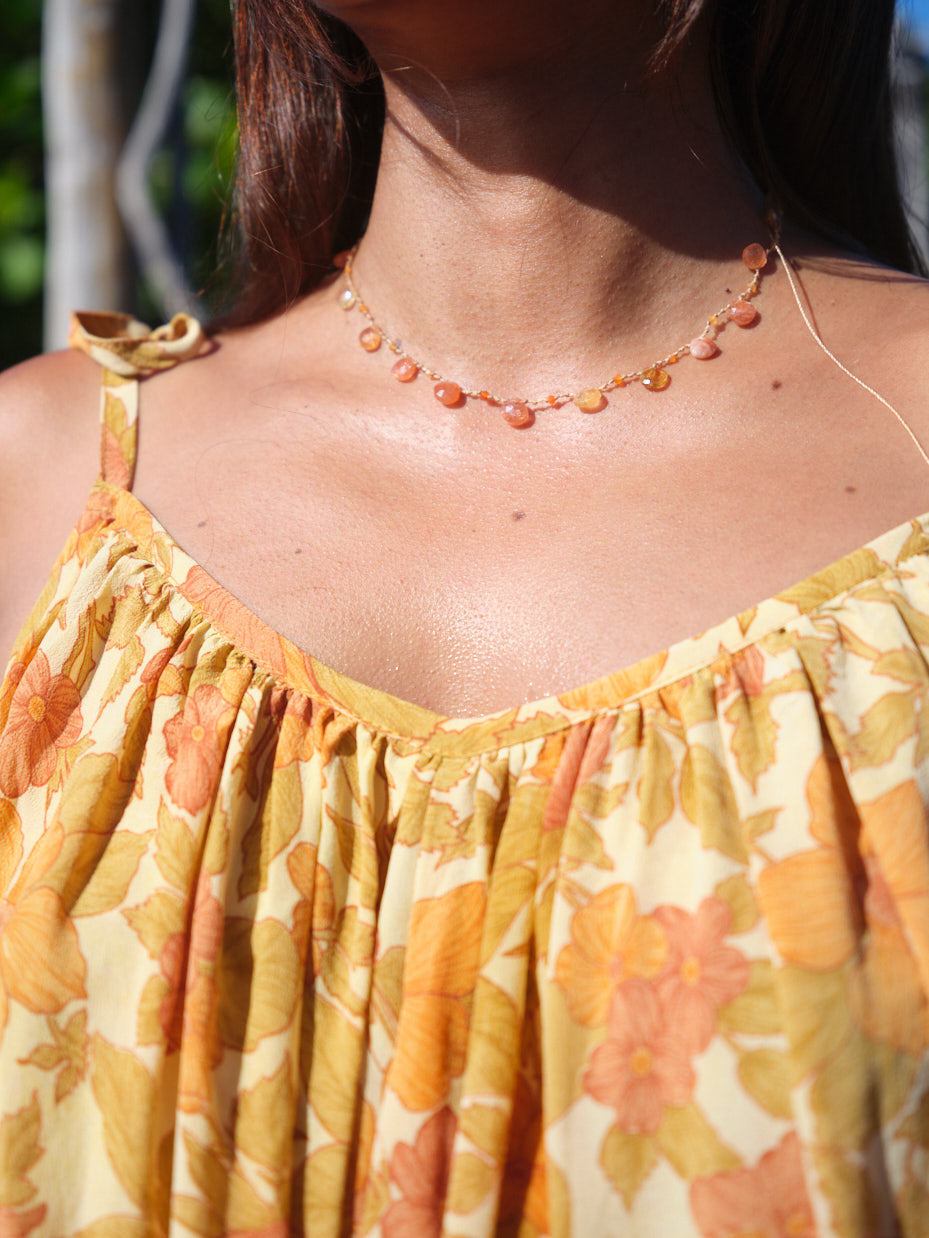 Collier gouttes pierre du soleil et topaze impérial