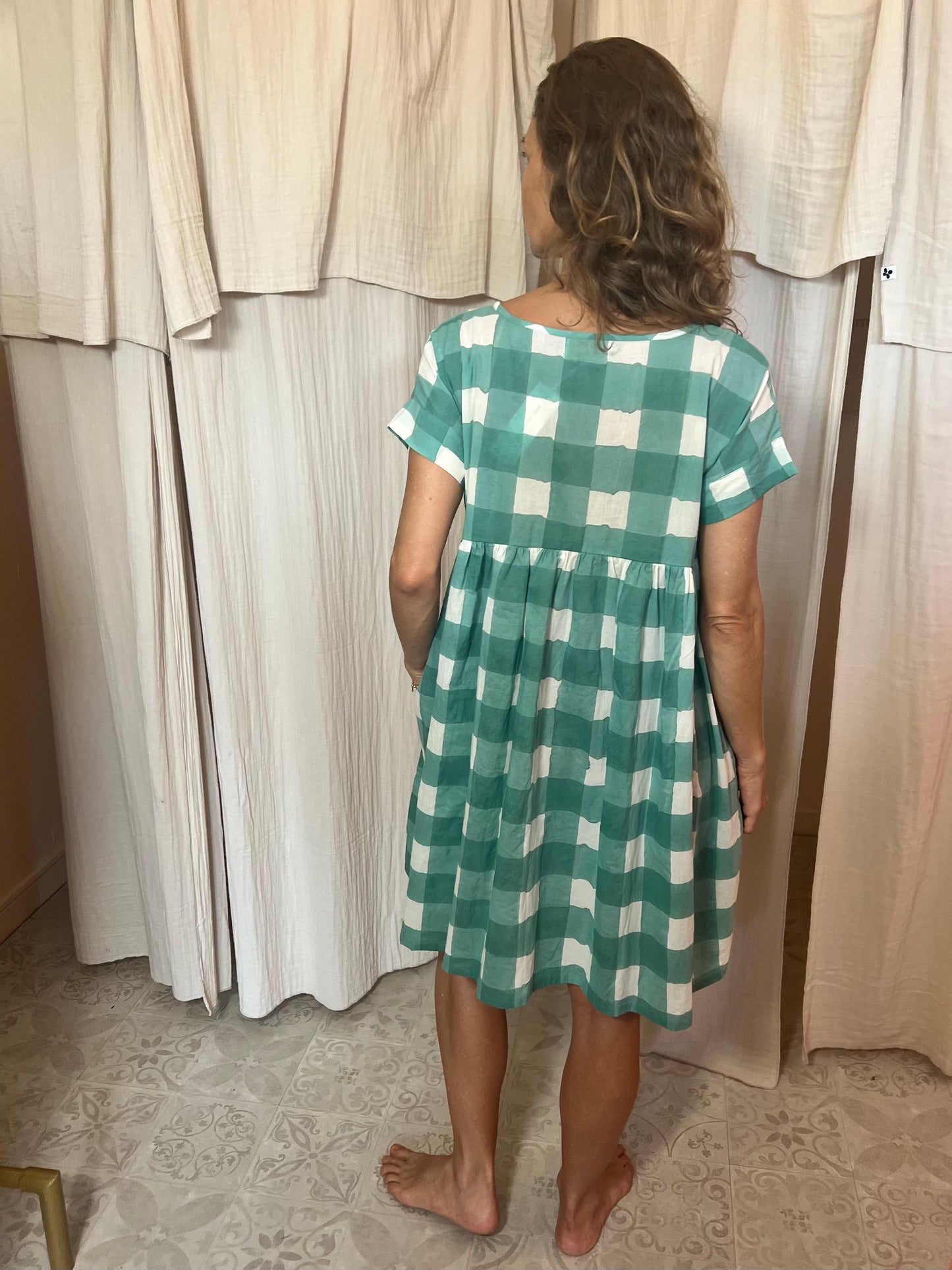 Robe Maïda block print gros carreaux