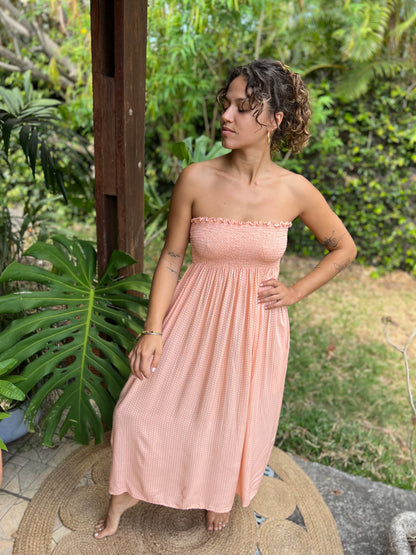 Robe smockée Josepha nude à pois