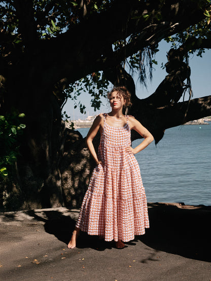 Robe Denise longue vichy chocolat
