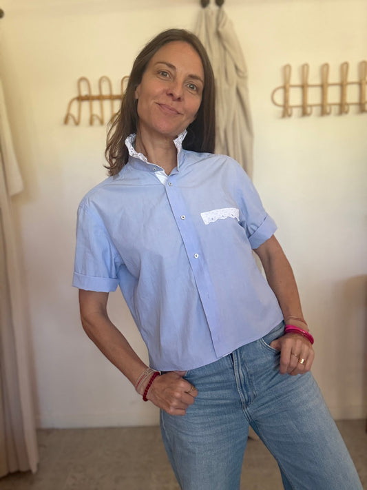 Chemisette upcyclée broderie anglaise 🩵