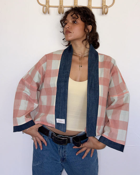 Veste Takamaka courte gros vichy rose