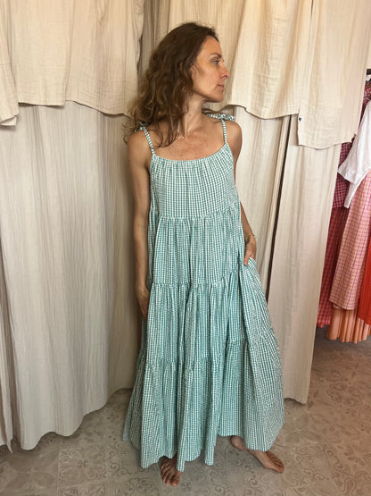 Robe Denise longue seersucker petit Vichy 🩵