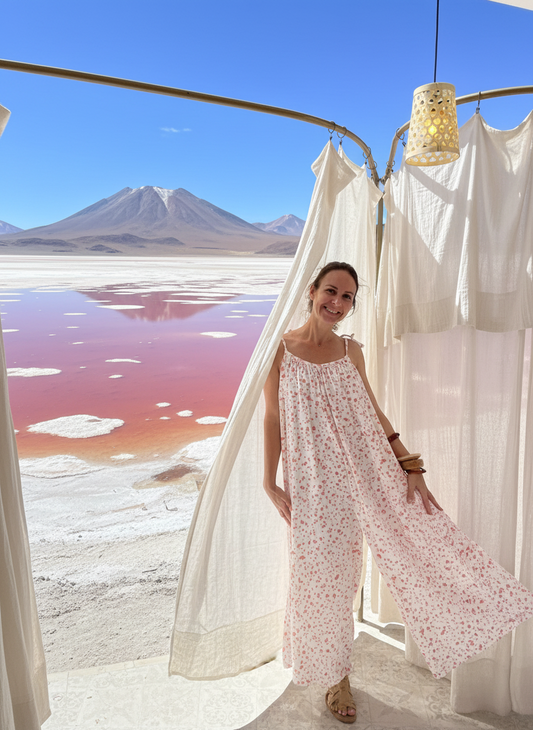 Combinaison Christophine Seersucker block print pois