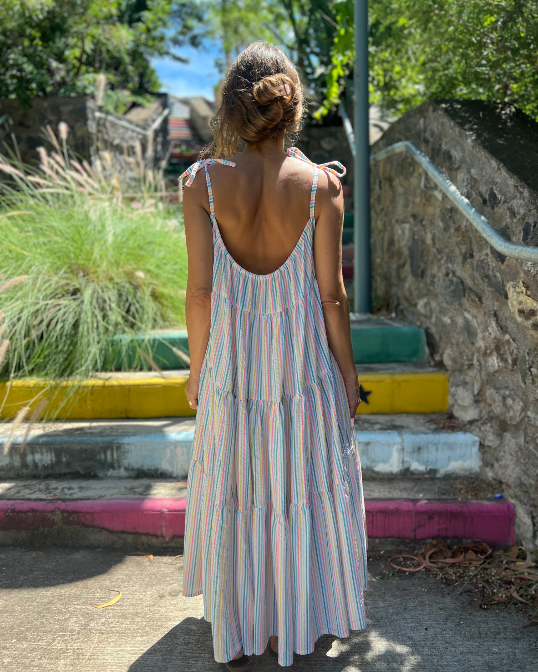 Robe Denise longue seersucker multicolore ❤️🩷🧡💛💚💙