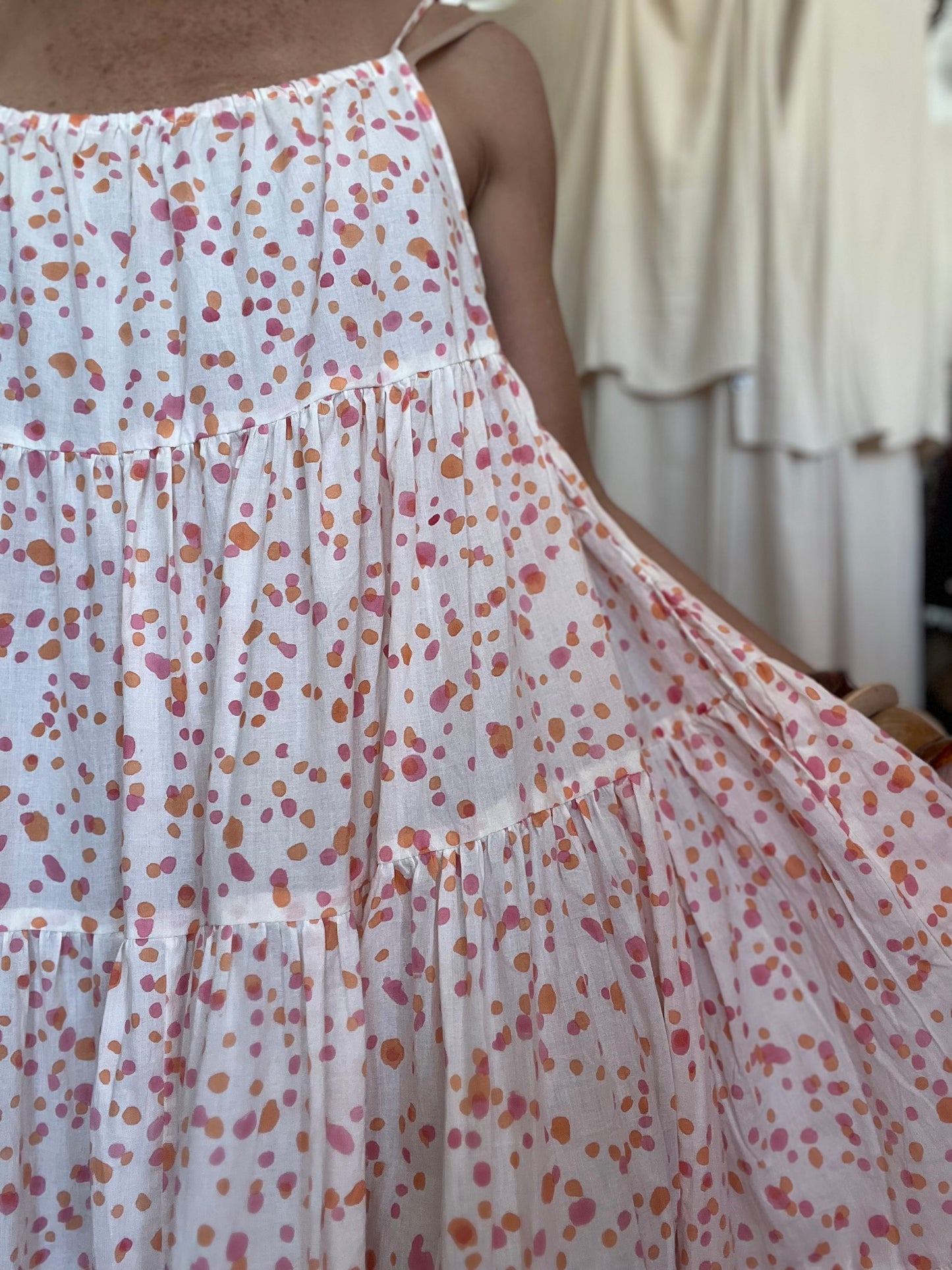 Robe Denise longue seersucker block print pois