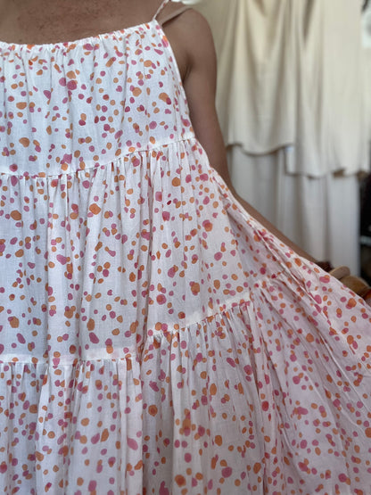 Robe Denise longue seersucker block print pois