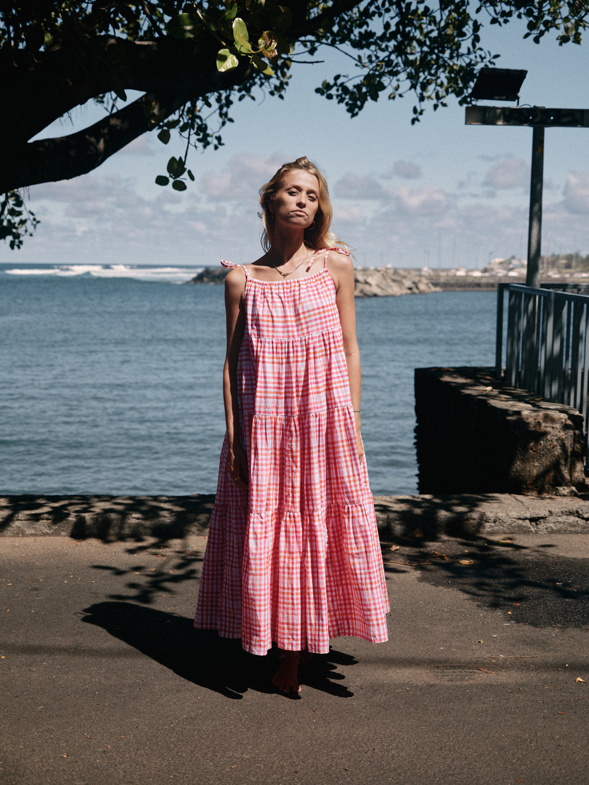 Robe Denise longue vichy rouge/rose