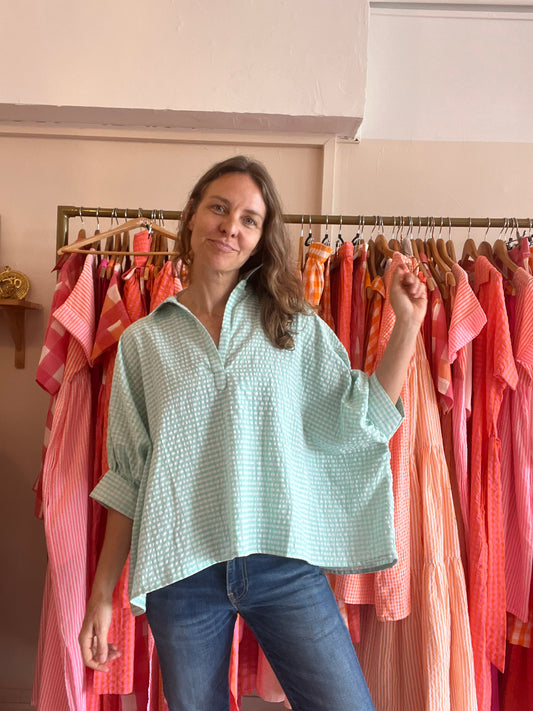 Top Cerise Vichy vert d’eau 💚