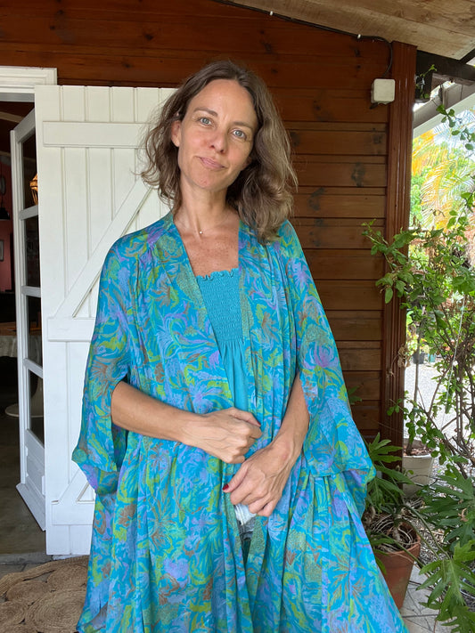 Kimono Meekha long blue and green