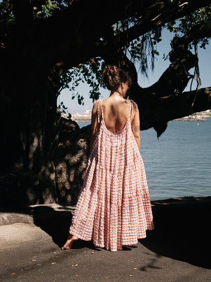 Robe Denise longue vichy chocolat