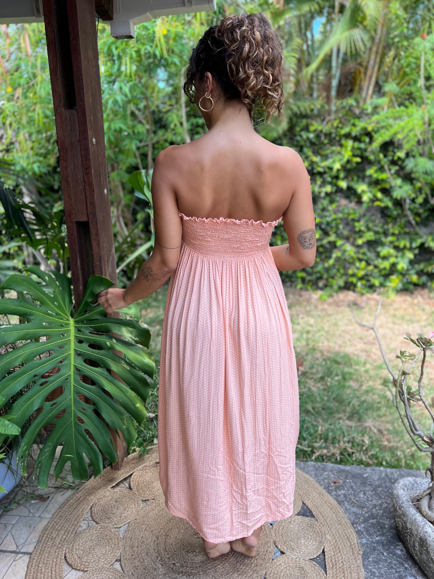 Robe smockée Josepha nude à pois