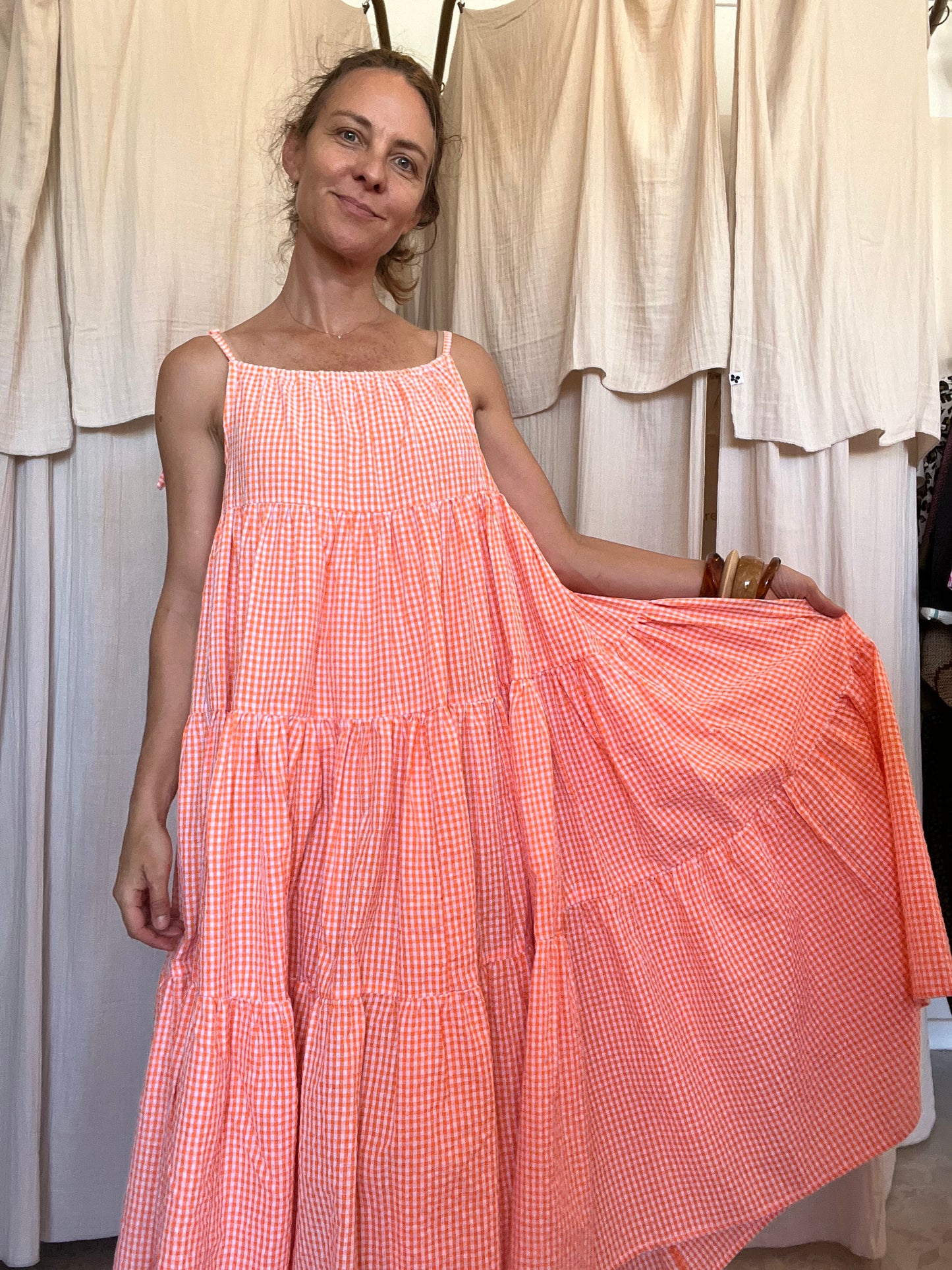 Robe Denise longue seersucker Vichy 🧡