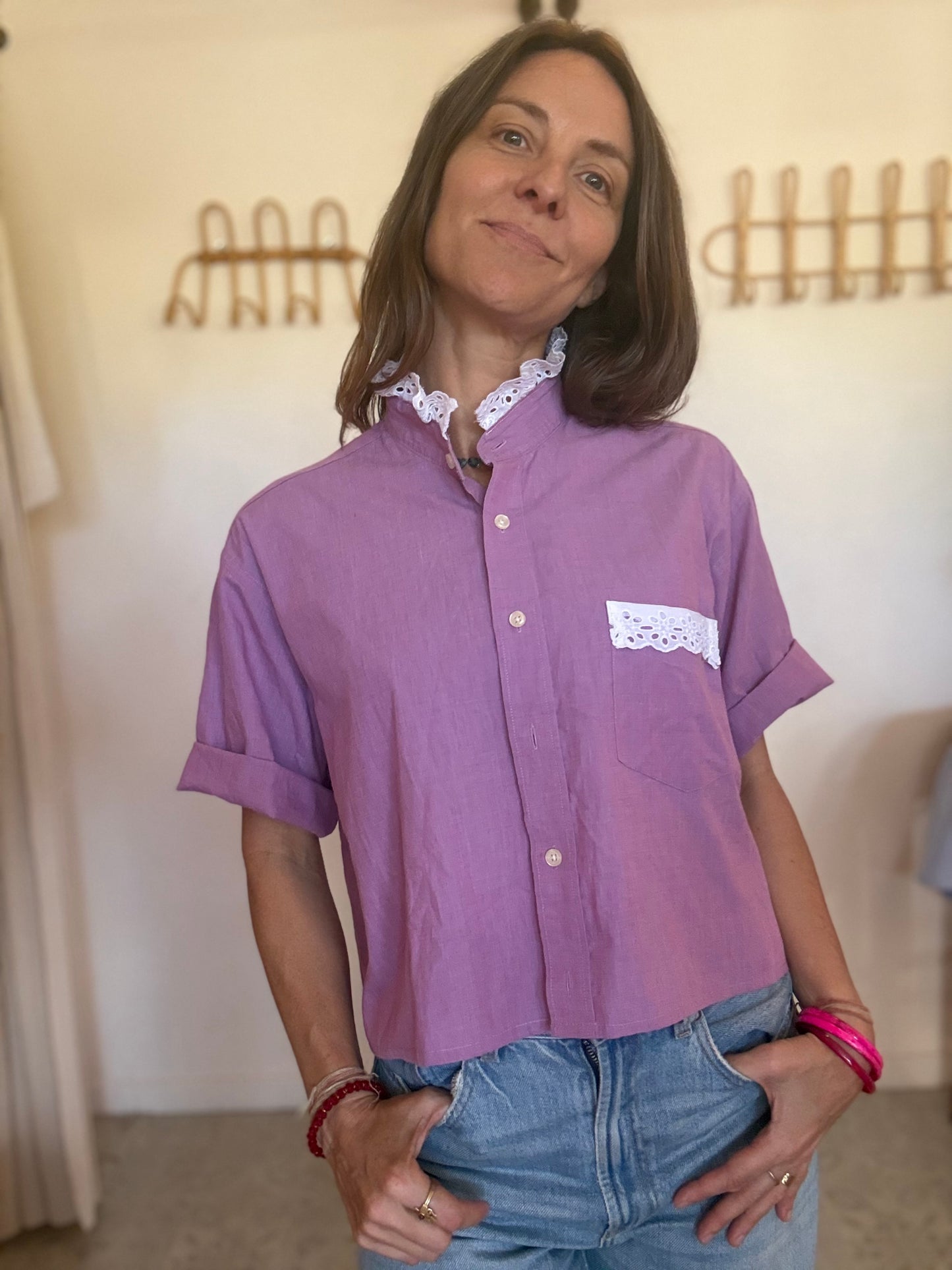 Chemisette upcyclée broderie anglaise 💜