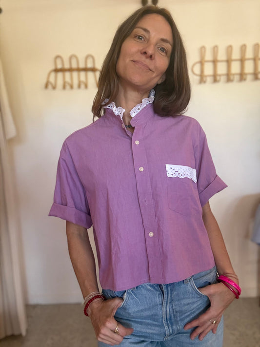 Chemisette upcyclée broderie anglaise 💜