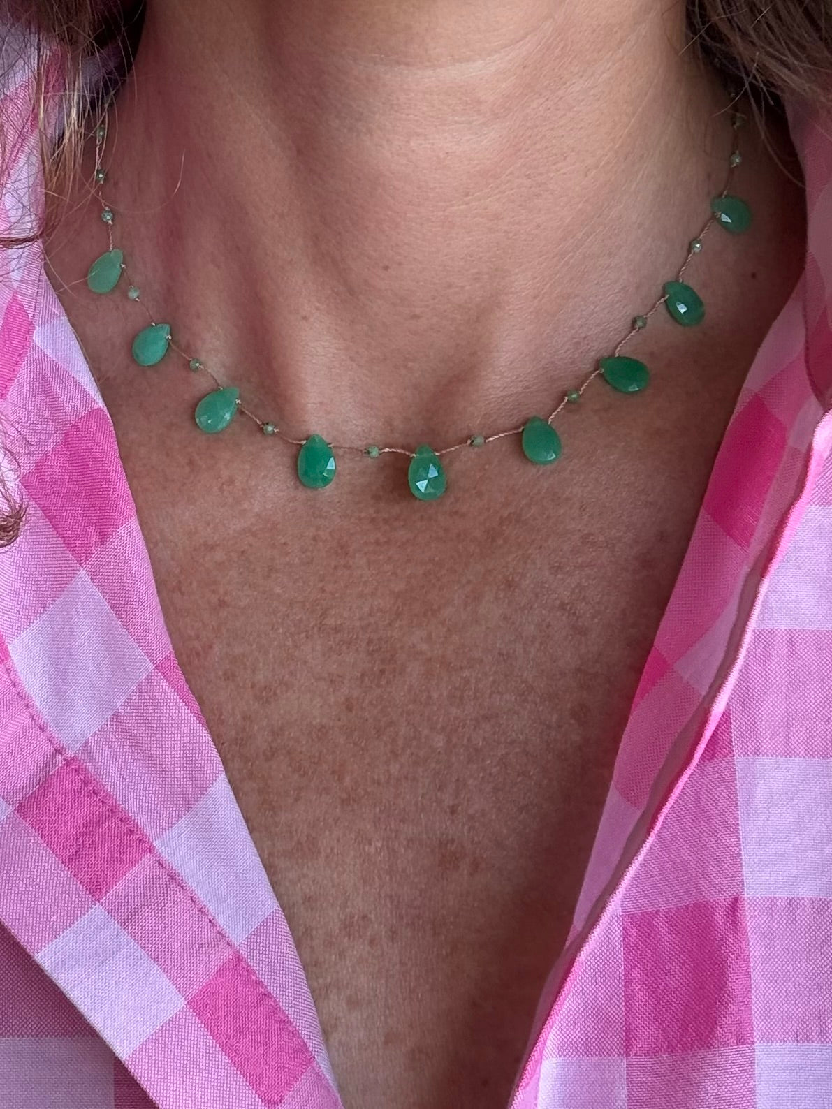 Collier Gouttes chrysoprase faceté