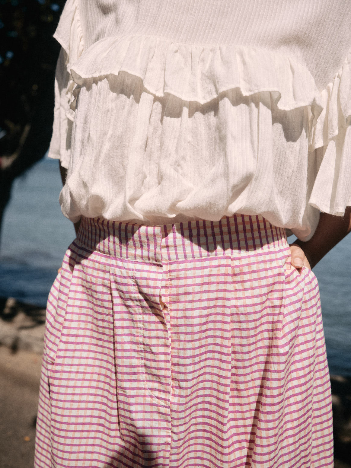 Jupe Caro Blockprint vichy violet/rose