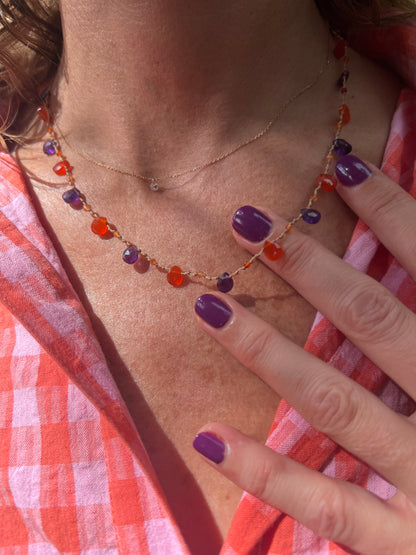 Collier gouttes améthyste et cornaline