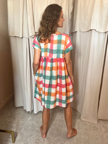 🩷🧡🩵Robe Maïda block print gros carreaux