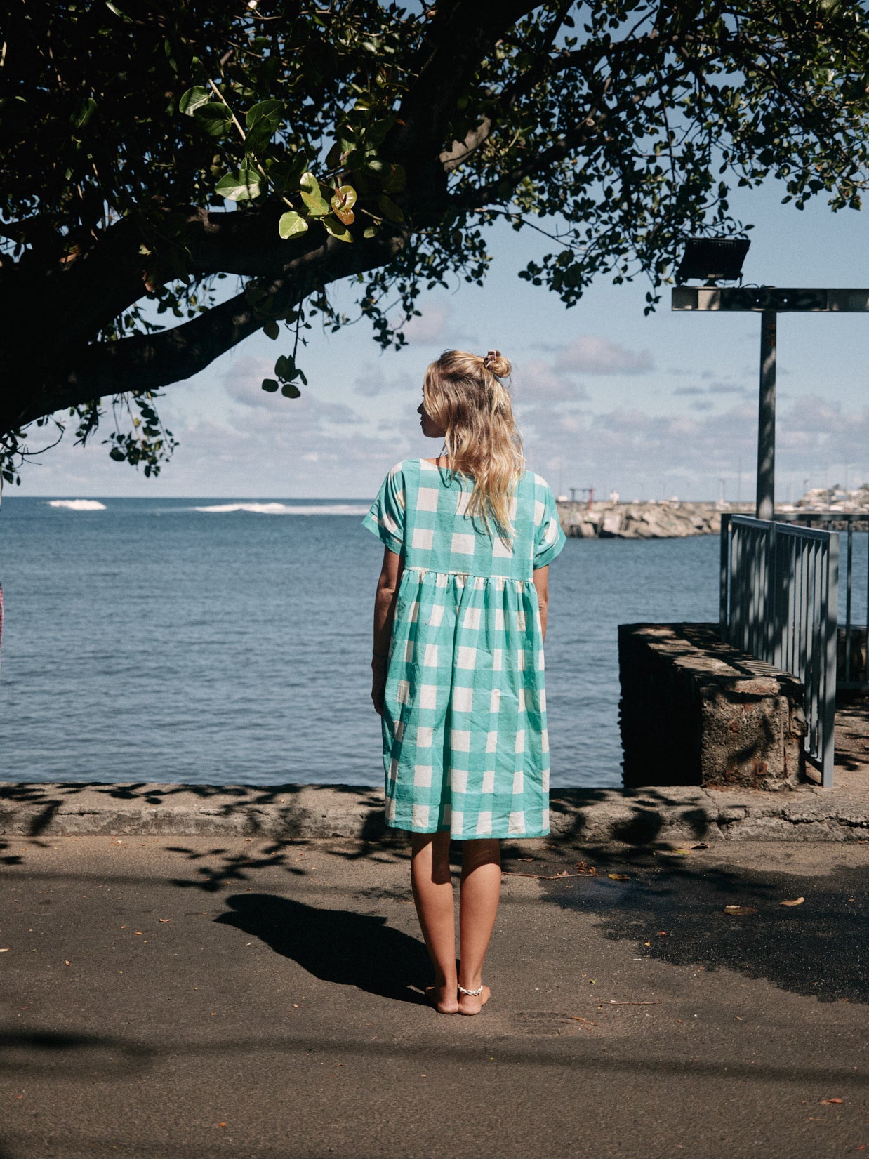 Robe Maïda courte gros vichy blockprint bleu