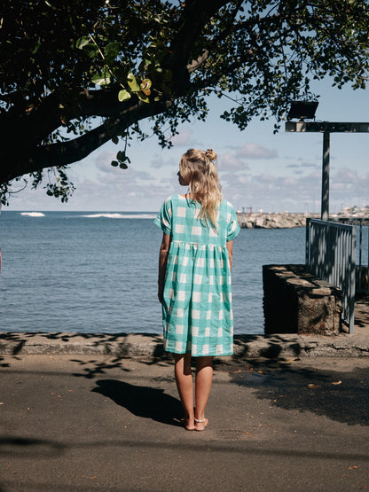 Robe Maïda courte gros vichy blockprint bleu
